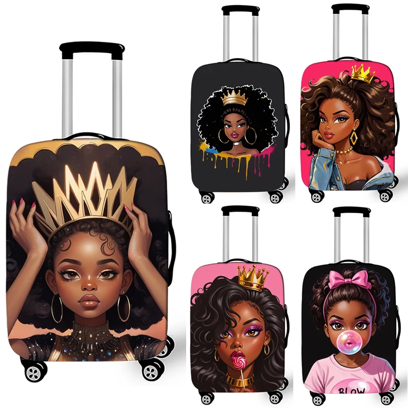 

Black Women with Crown Print Luggage Cover for Travel Fashion Afro Ladies Suitcase Protective Covers Elastic Trolley Case Cover