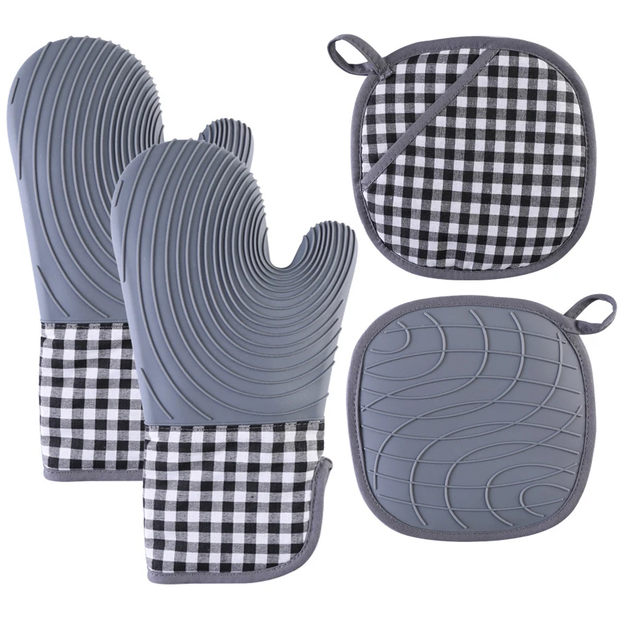 Leeseph Oven Mitts and Pot Holders Set, Advanced Heat Resistance, Non-Slip Textured Grip, for Kitchen, Baking, BBQ