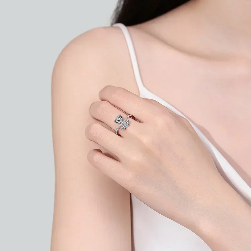 Elegant Atmosphere PT950 Women's Rings Holiday Gift for Girlfriend, 1 carat Love Bouquet Moissanite Ring for Women Fine Jewelry