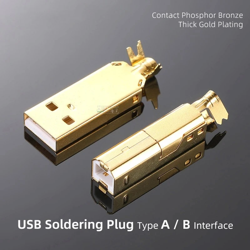 

AVSSZ Fever USB 2.0 Type A B Port Jack Welding Plug Flat Square Interface Phosphor Bronze Thick Gold-plated Contact Solder Plug