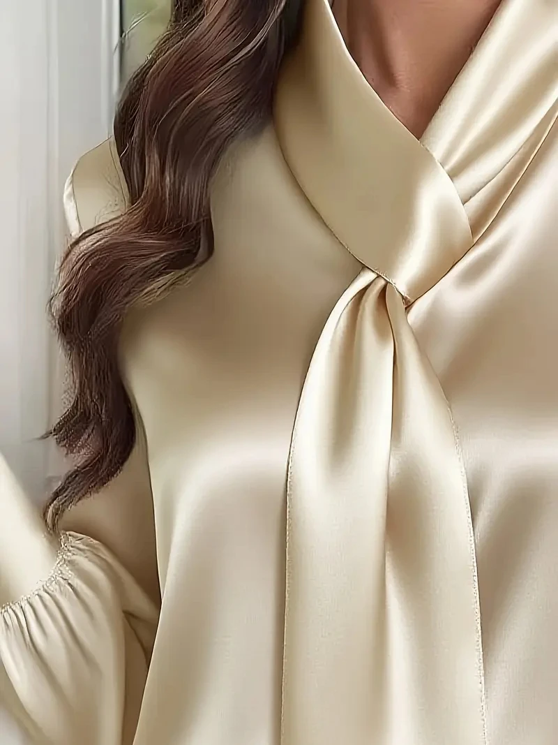 Autumn solid colour fashion design sense streamer long-sleeved shirt women's clothing