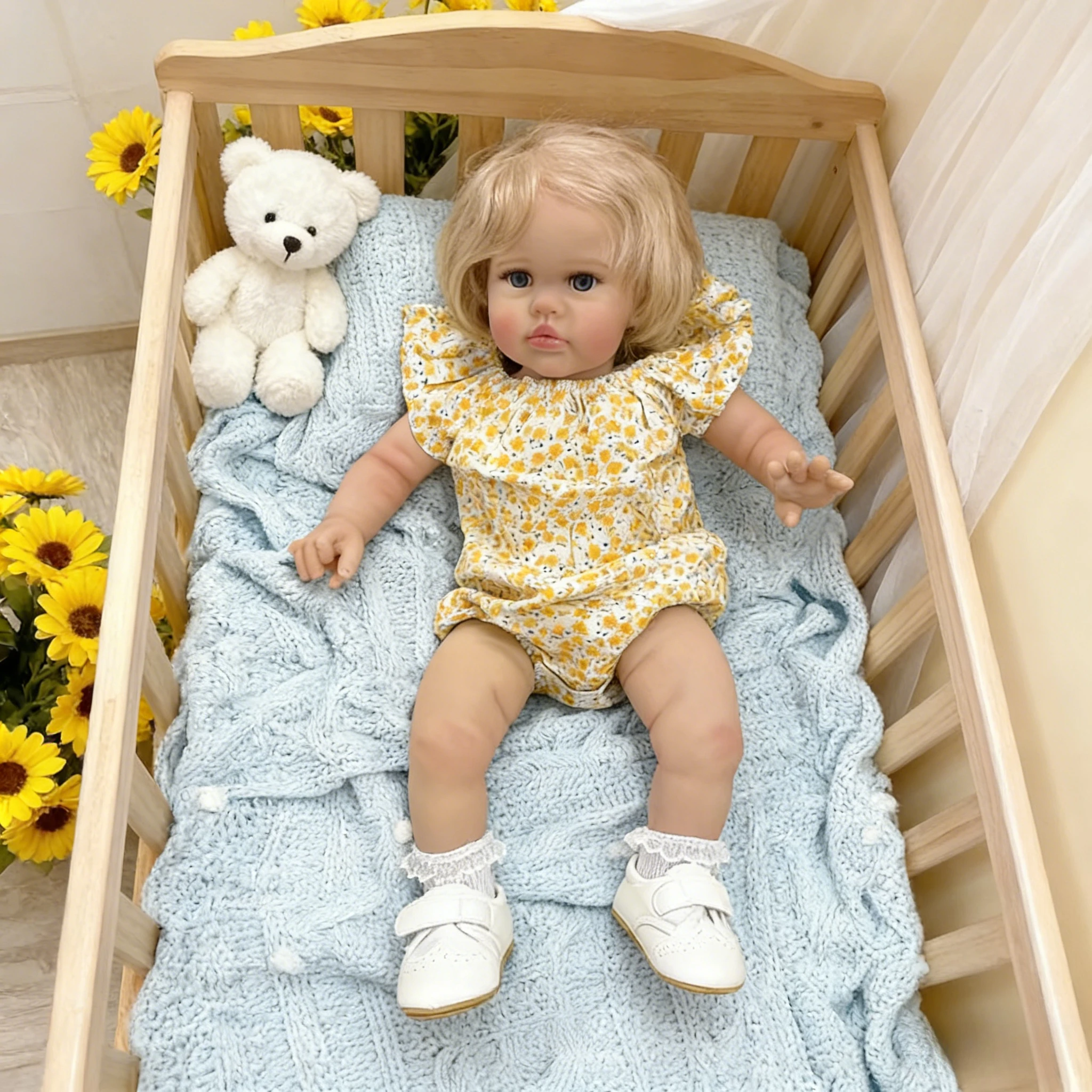 Lalka Reborn Ellie, 60 cm, z malowaniem 3D Genesis, realistyczna skóra, lalka niemowlęca z materiałowym ciałem dla kolekcjonerów.