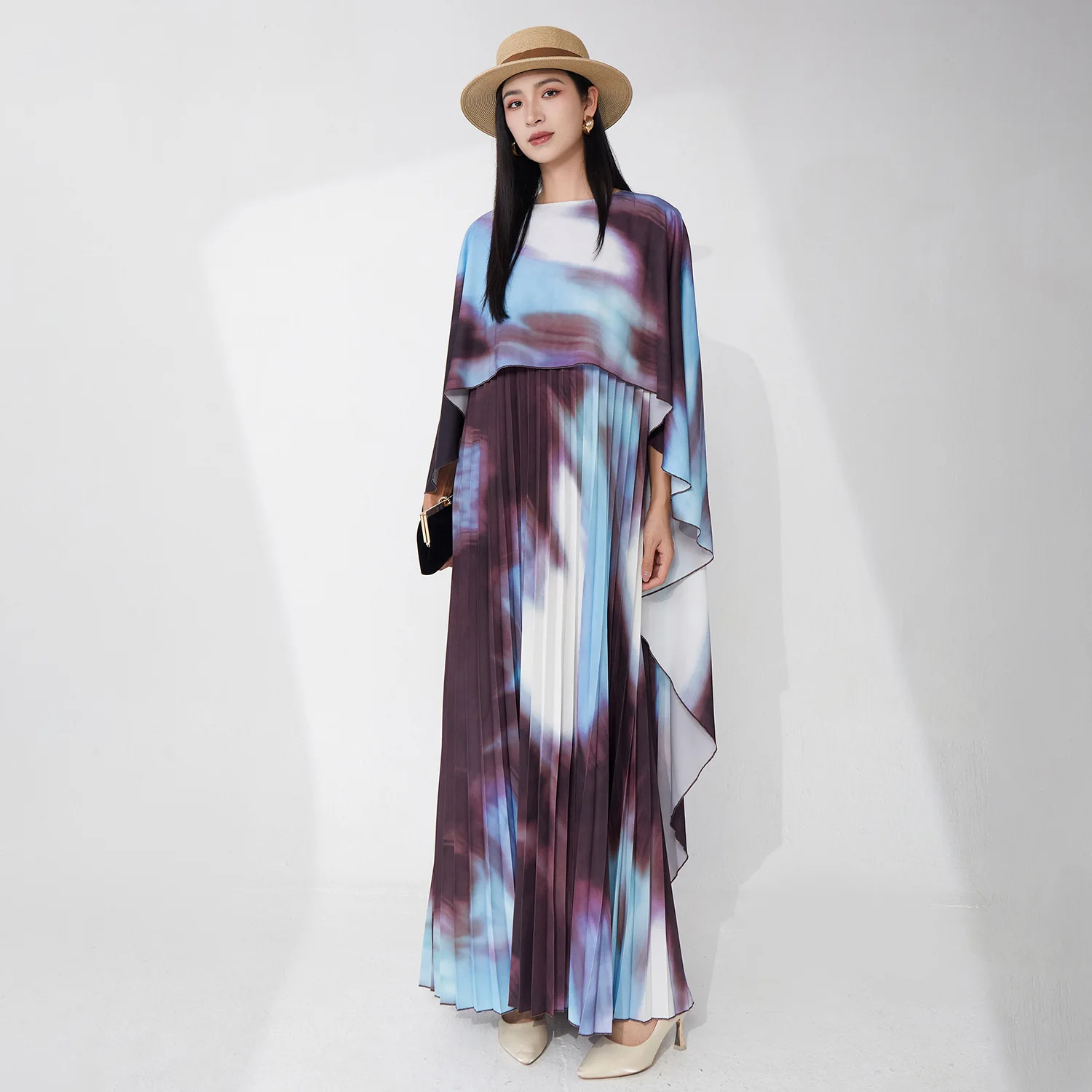

2025 Summer New Women Shawl Dress Round Neck Geometric Pattern Irregular Loose Large Size Design Fashion Casual Female Dresses