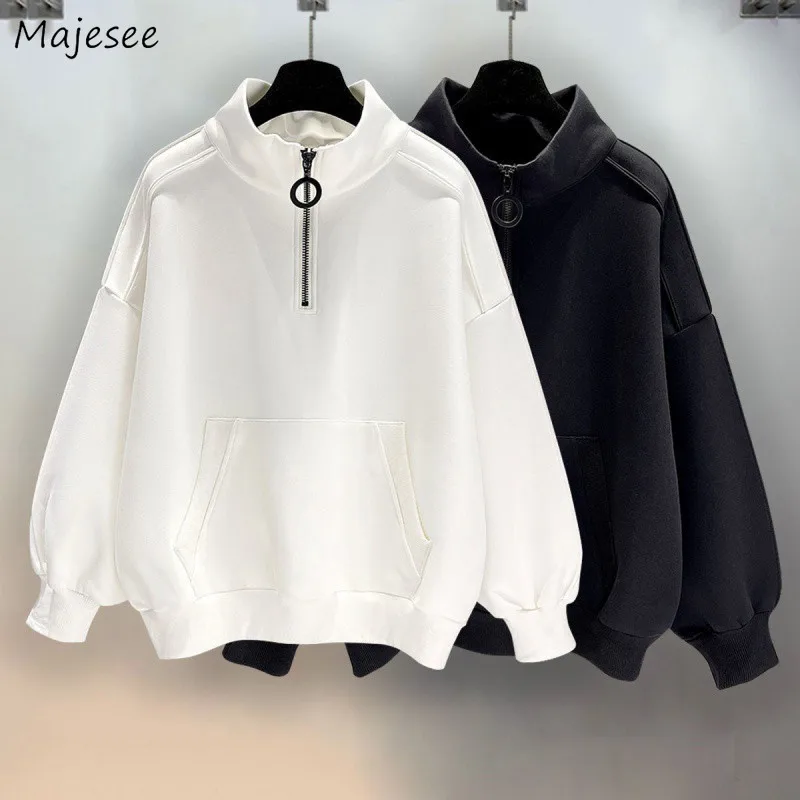 

Stand Collar Sweatshirts Men Baggy Solid Casual Vintage Zipper Personality American Style Simple High Street Soft Handsome Teens