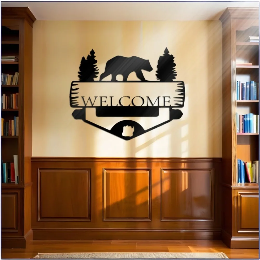Rustic Bear Pine Tree Aluminum Wall Art 12x16 Inch Waterproof Metal Sign Living Room Bedroom Home Durable Gift Ornament