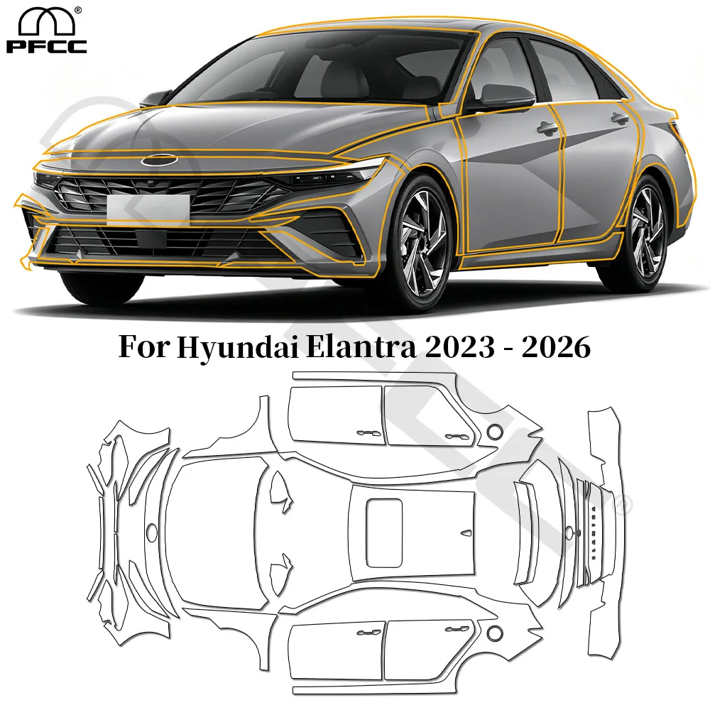 For Hyundai Elantra 2023-2026 Car Paint Protection Film 9Mil TPU Clear Bra Precut PPF Anti-Scratch Clear Sticker Car Accessories