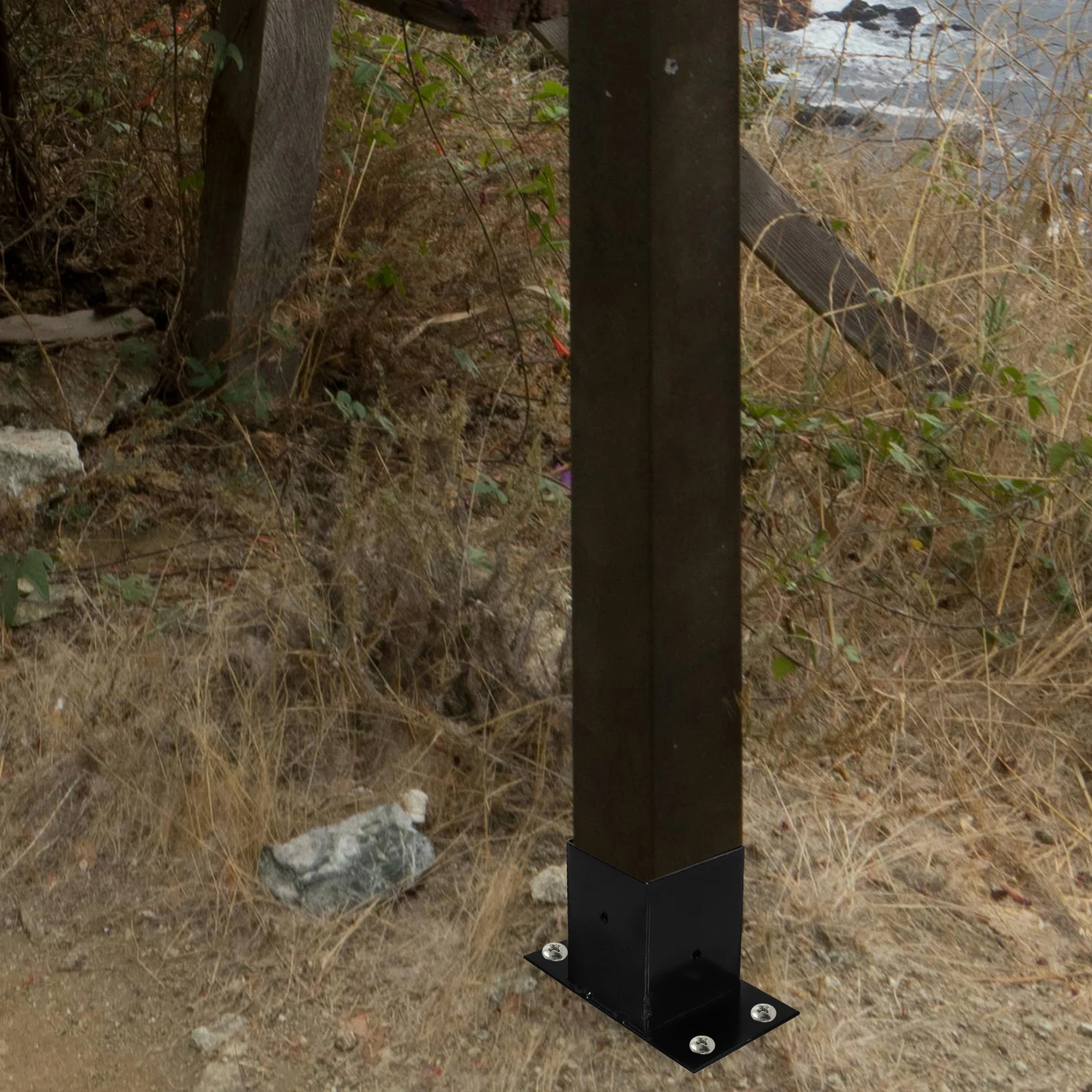 

1Pc Black Iron Post Base Protector for Mailbox Fence Deck Railing Bracket Column Support Heavy Duty Durable Design PostBracket