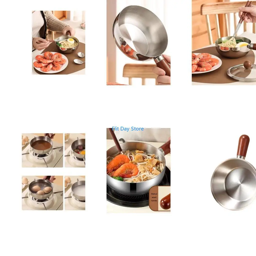 F92C Rustproof Stainless Steel Bowl With Ergonomic Wooden Grip For Fast Heating And Easy Cleaning