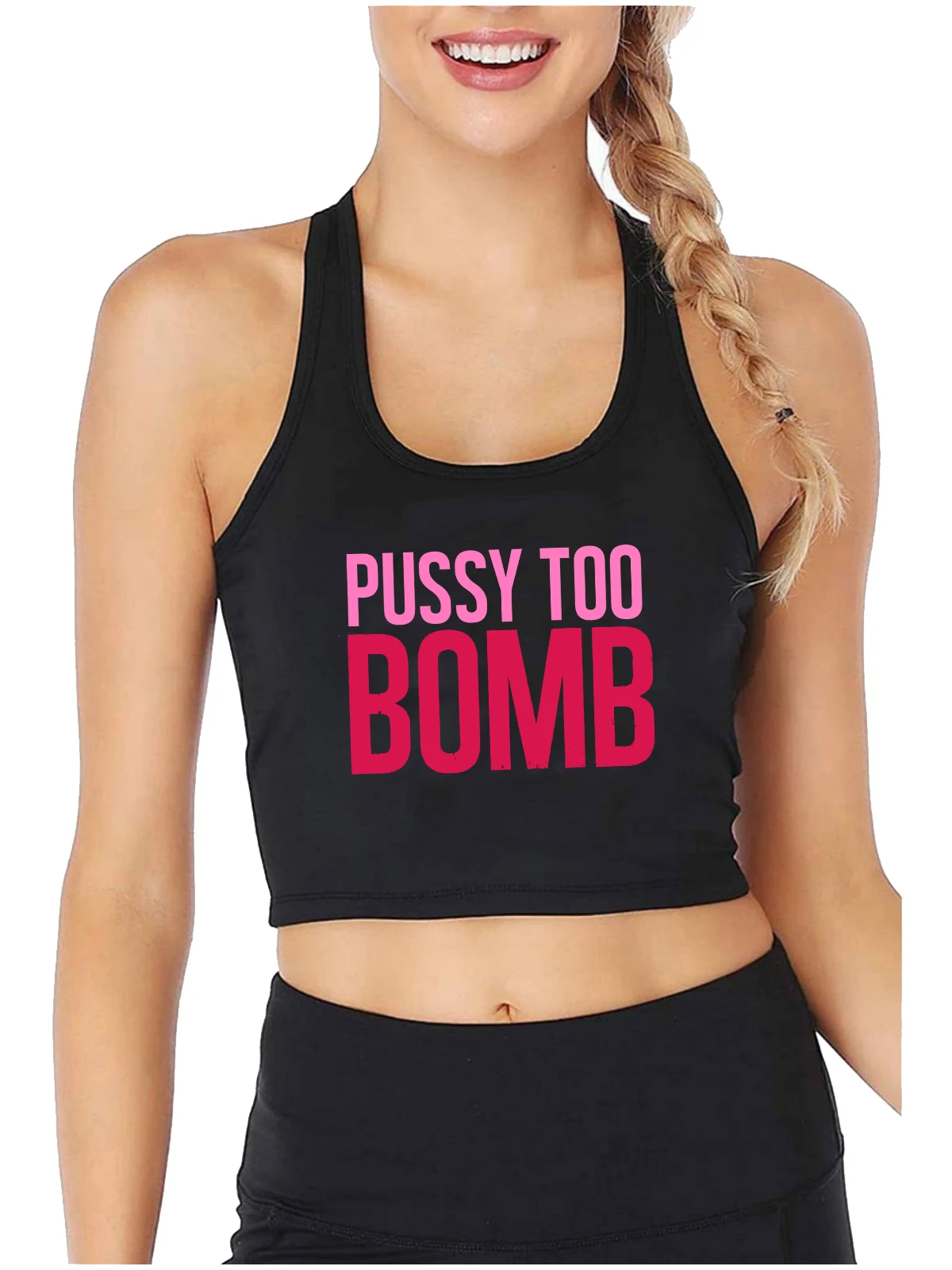 Pussy Too Bomb Design Cotton Sexy Crop Top Hotwife Humor Fun Flirting Fit Tank Tops Swinger Playful Lifestyle Camisole