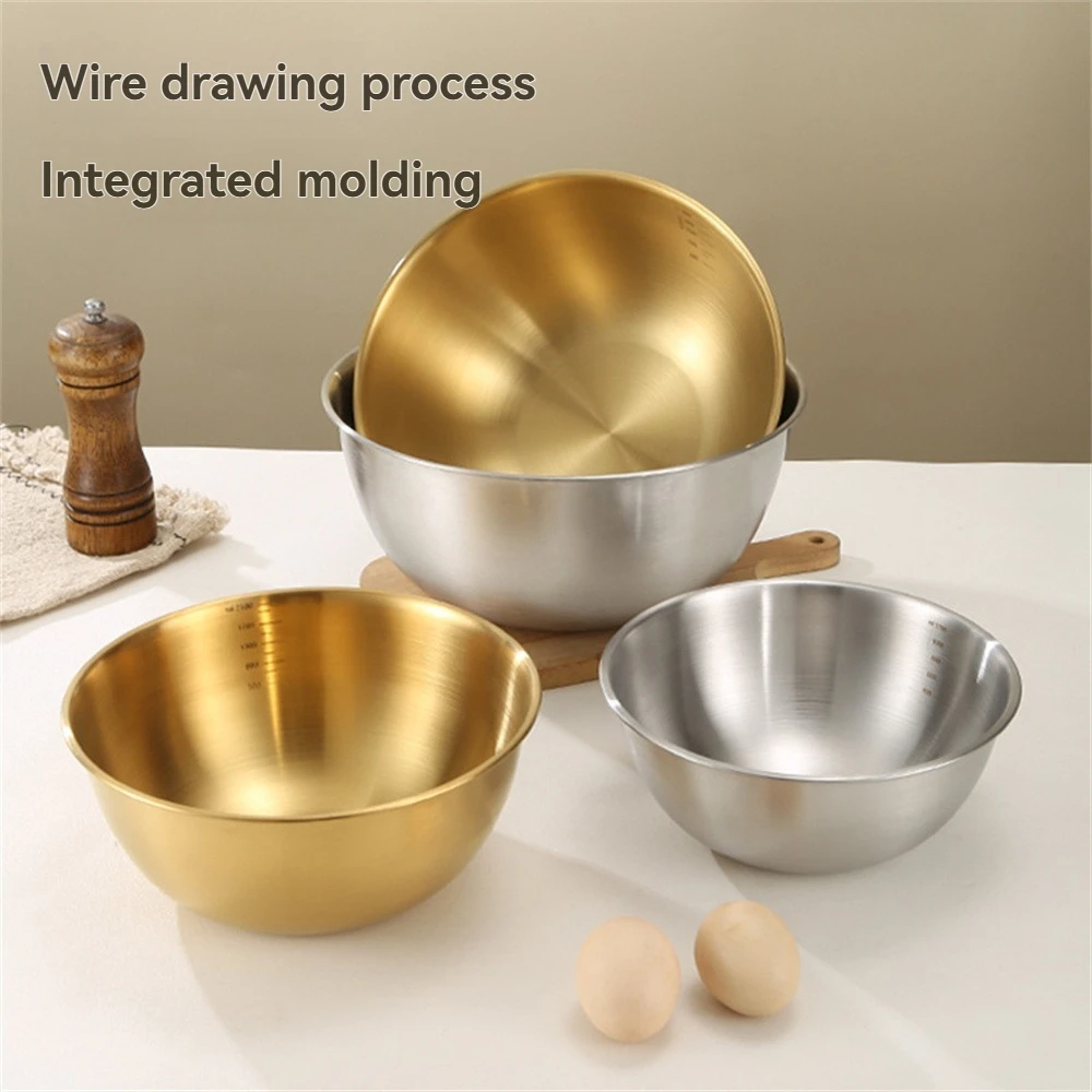 

Stainless steel cooking bowl set with gold and silver multi size egg beater bowl with scale, kitchen baking and mixing bowl