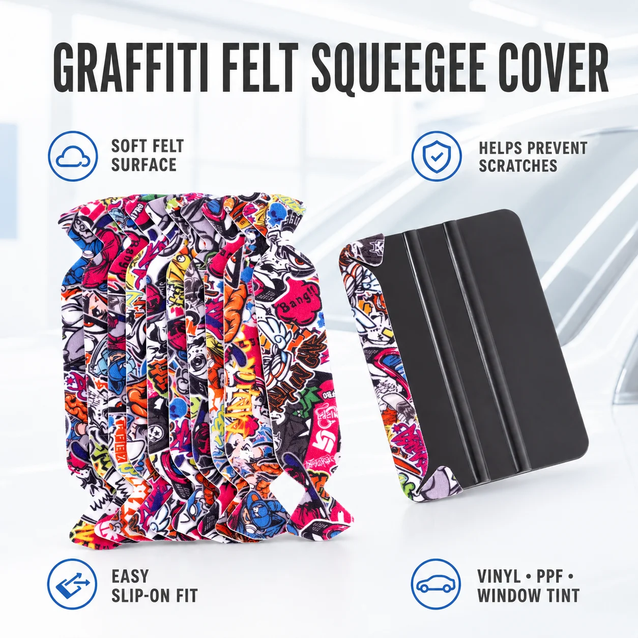 Graffiti Microfiber Felt Squeegee Cover Anti-Scratch Car Wrap Tool Vinyl Wrap Tool PPF Tool Window Tint Tool Replacement Sleeve