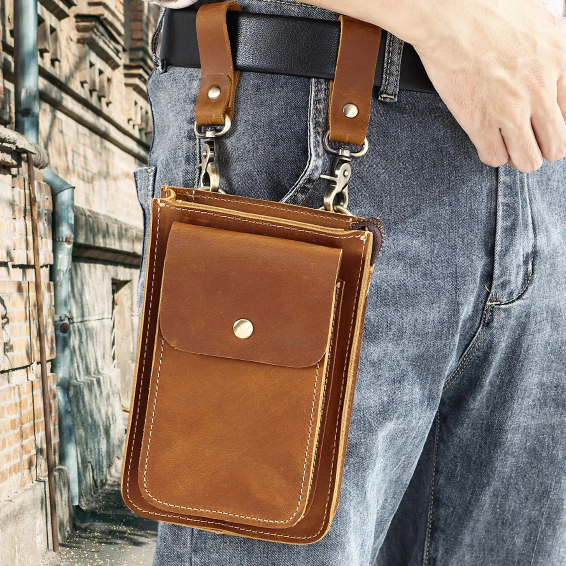 

Genuine Leather Casual Shoulder Crossbody Bag for Male Belt Bag Waist Bags Travel Fanny Pack Travel Sling Bags