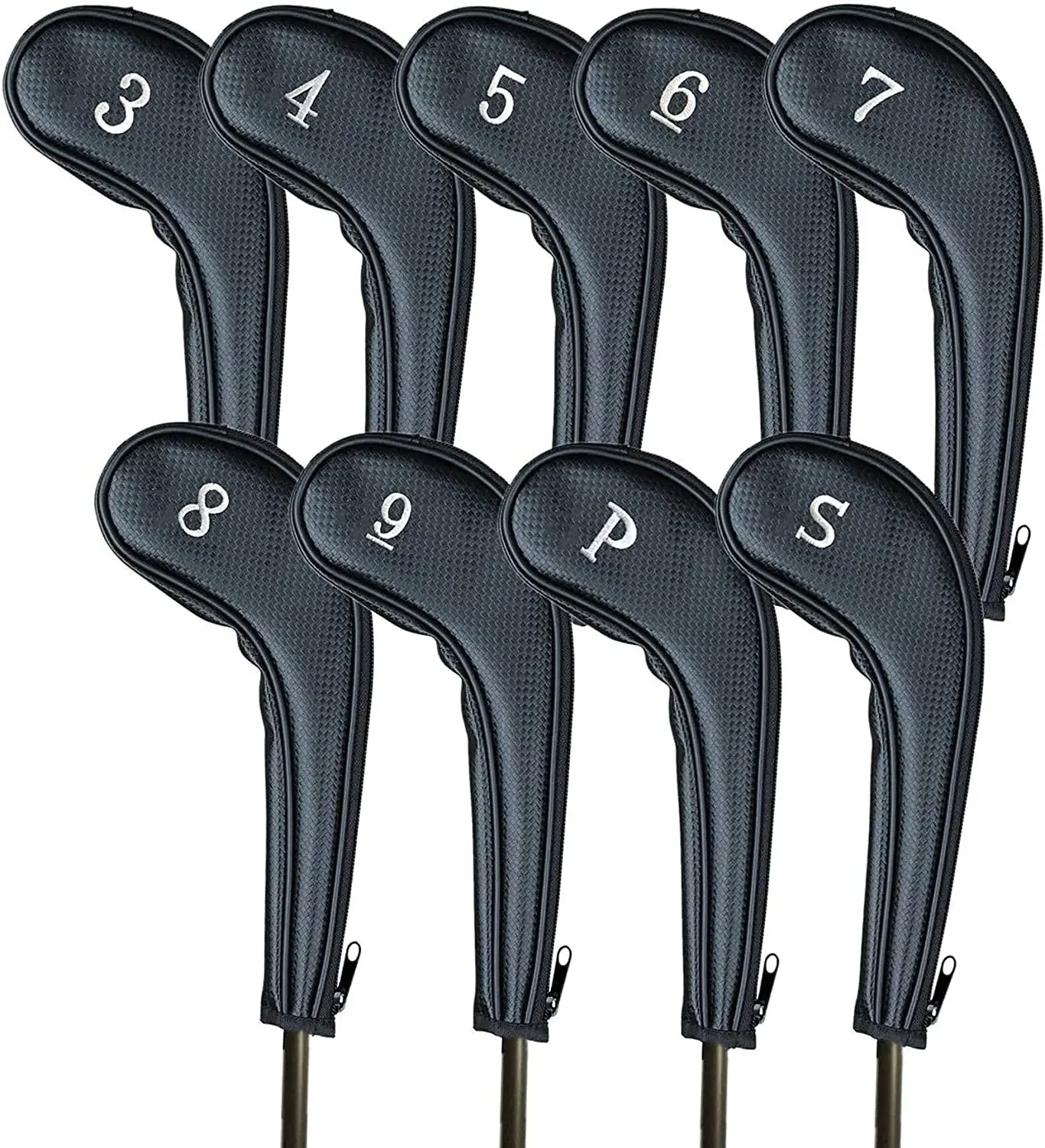 Golf Iron Head Covers Long Neck Number 3 4 5 6 7 8 9 P S, Deluxe Club Headcovers Zippered Fit Iron Clubs Drop Shipping