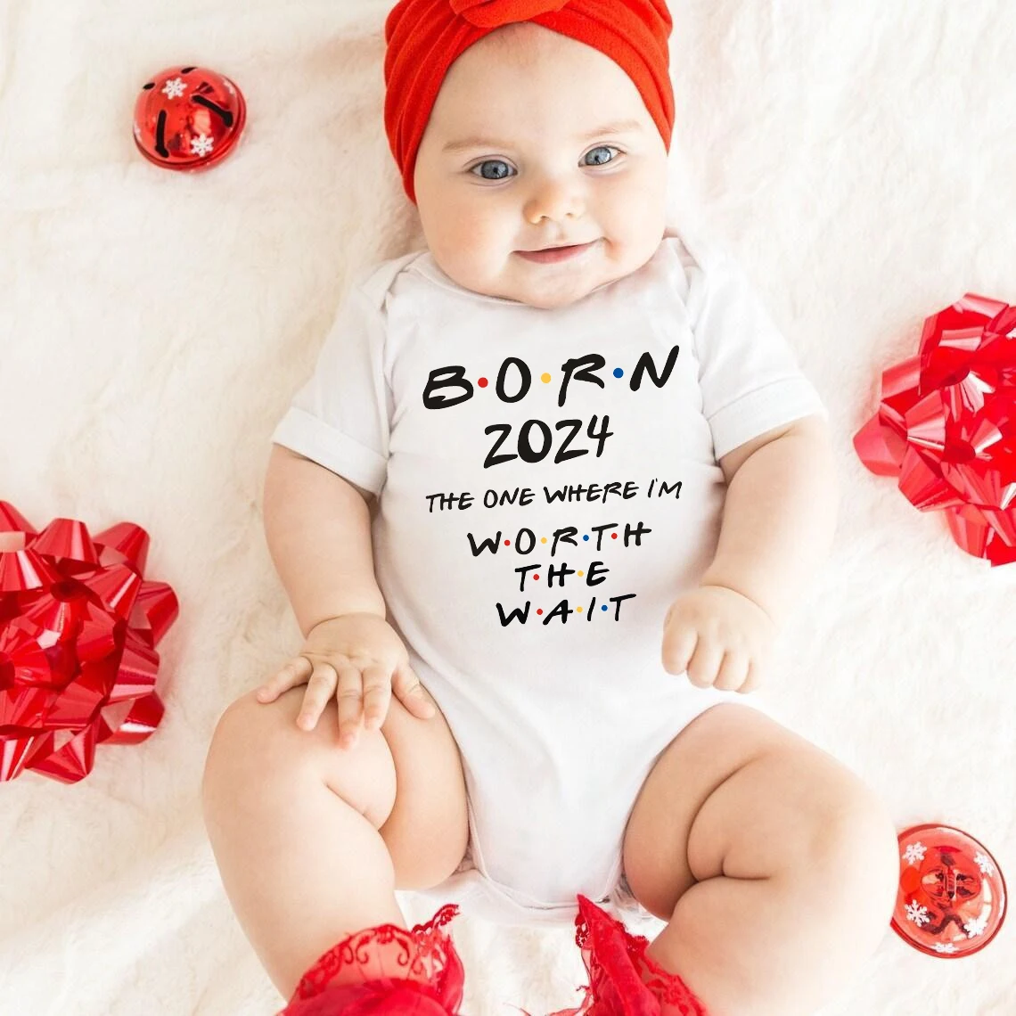 Baby Announcement Born 2024 Worth The Wait Newborn Baby Bodysuits Summer Boys Girls Romper Body Pregnancy Reveal Clothes