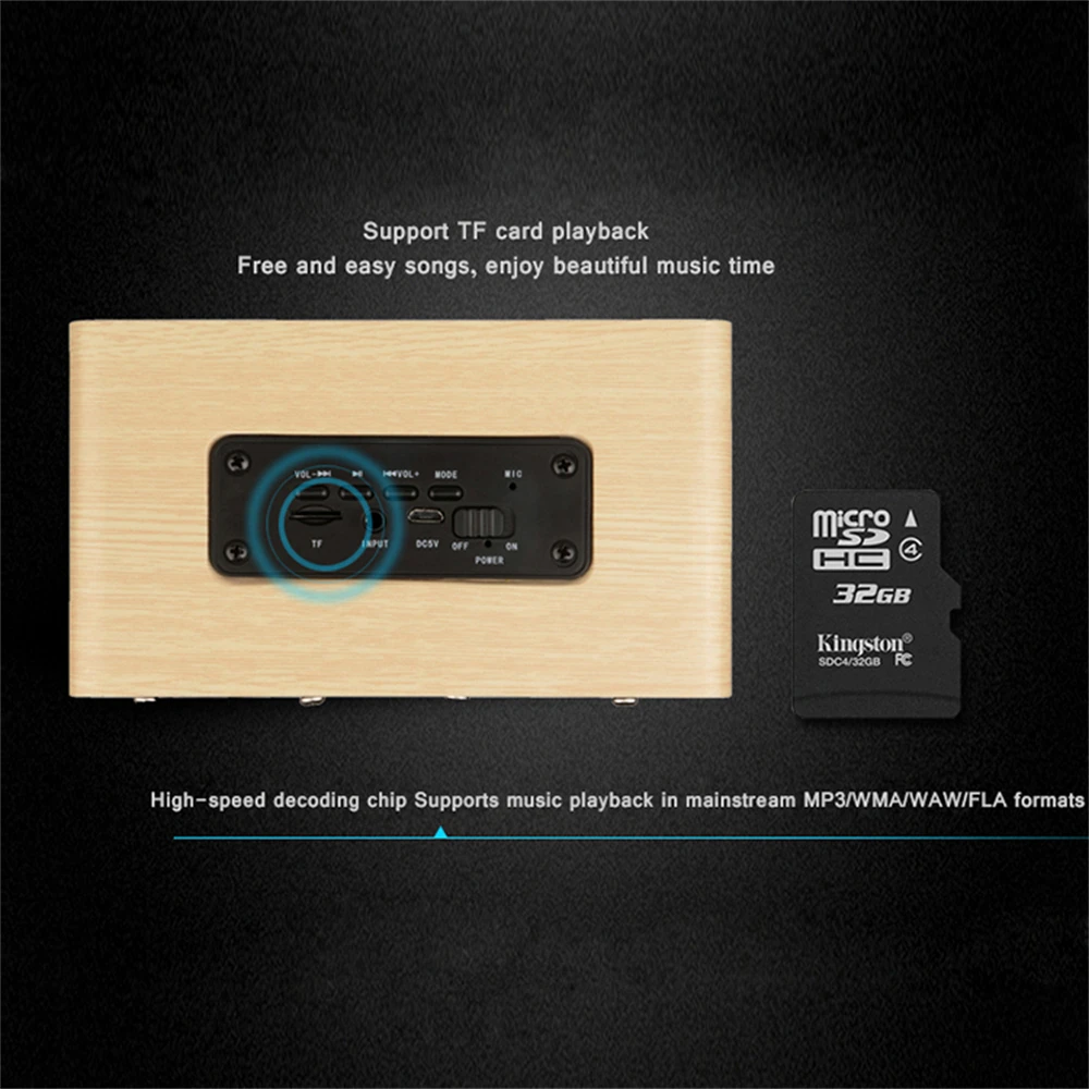 W5 Bluetooth Speakers 10W Wooden Speaker Dual Horn Wireless Subwoofer TF Card 3.5mm Aux Mode Portable Sound Box For Smartphones