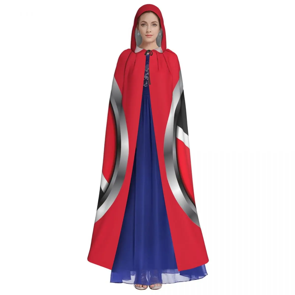 Trinidad And Tobago Flag Round Metal Frame Long Hooded Cloak Witch Medieval Costume Cosplay Cape HalloweenCoat Adult Unisex
