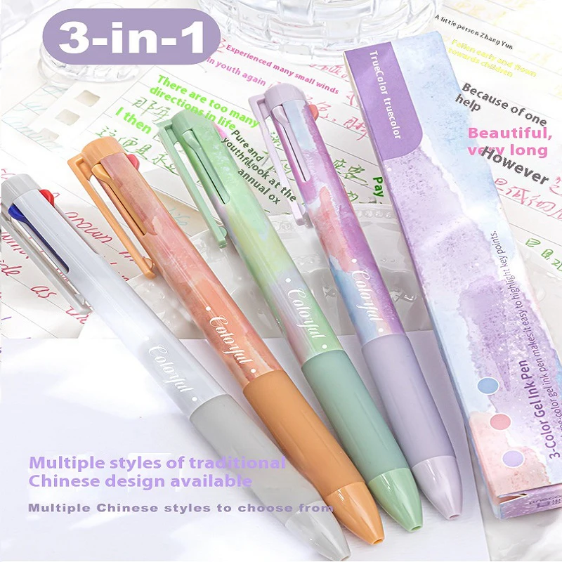 3 in 1 Multifunctional Pen 0.5mm Tri-color Fast-drying Ballpoint Pen 1s Color Switching Efficient Study Office All-around Tools