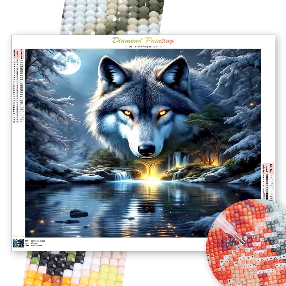 

Wolf Diamond Painting Kit Create Wall Art Diamond Art Kits For Adults Animal Full Round/Square Diamond Art For Beginne