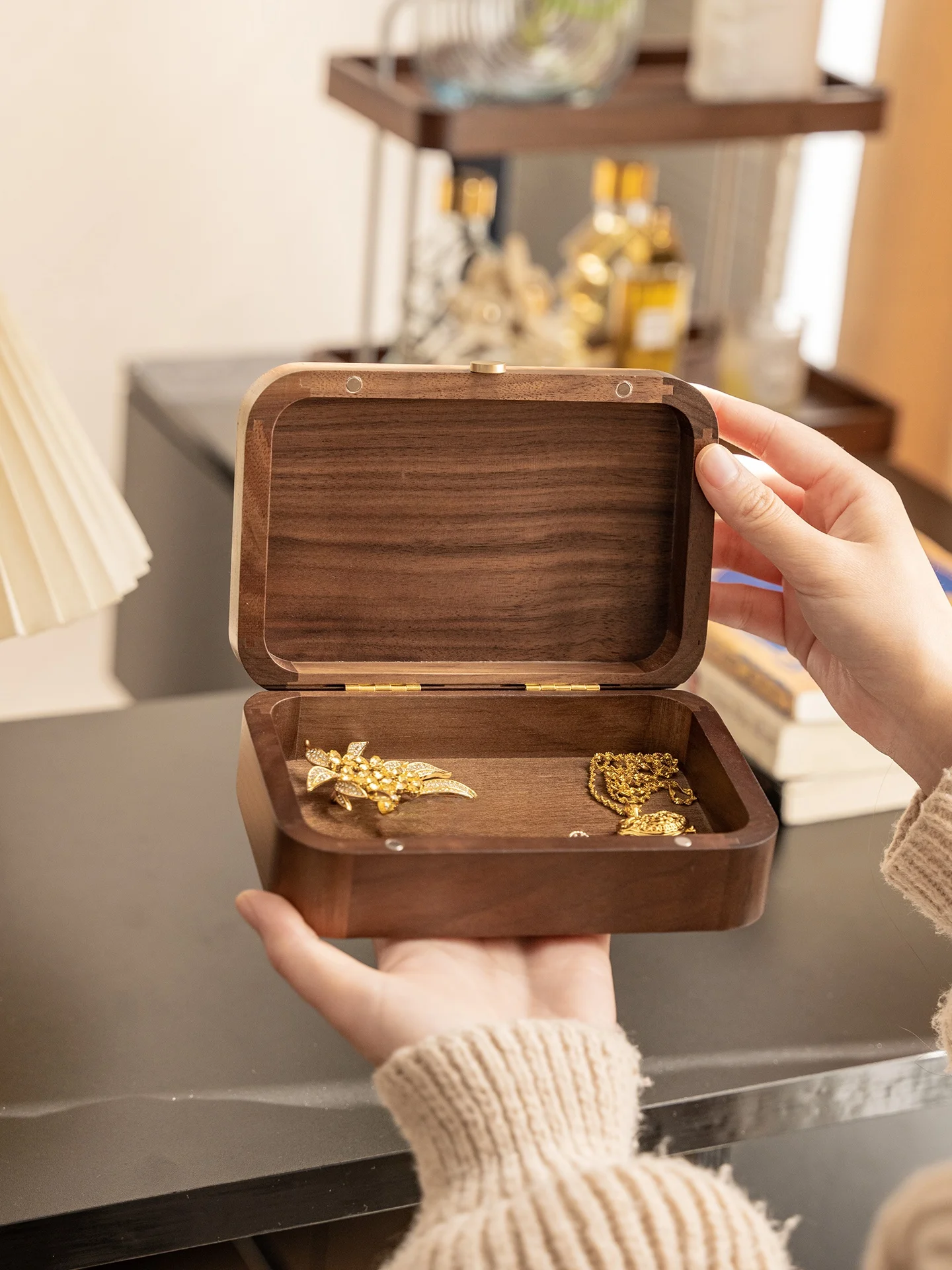 

Bla Walnut Wood Jewelry Box Engagement Wedding High End Multi-Functional Storage Organizer Hardware Ele Desktop Storage