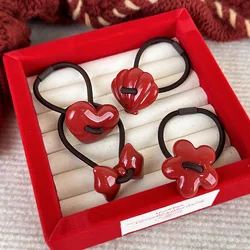 New Red Love Bow Flowers Hair Rope Children's Cute Fashion Hair Accessories Girls Sweet Hair Rope Tie Ponytail Rubber Band Gift