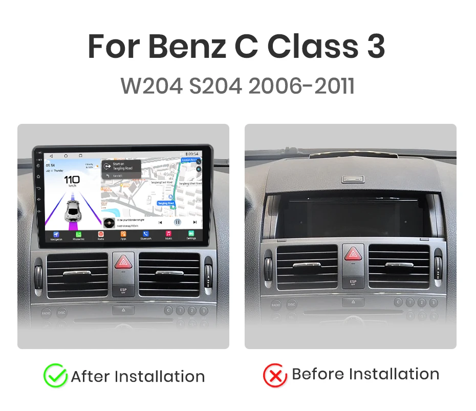 Junsun Qualcomm 8-Core 360 Kamera CarPlay Android Auto Autoradio für Mercedes Benz C Klasse 3 W204 S204 2006-2011 – Detail 3