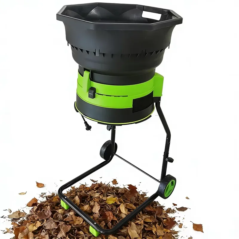 15A Corded Industrial Electric Garden Leaf & Grass Shredder Mulcher with Wheels Portable Yard Waste Shredder 1800W