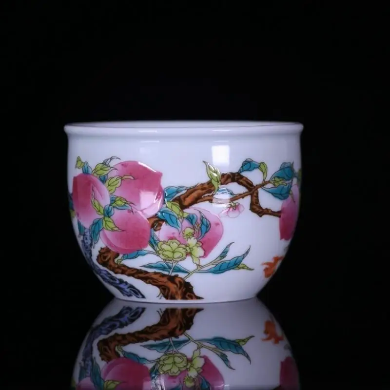 3" Collect Chinese Family Rose Porcelain Longevity Peach Pot Cup Nice Art Work