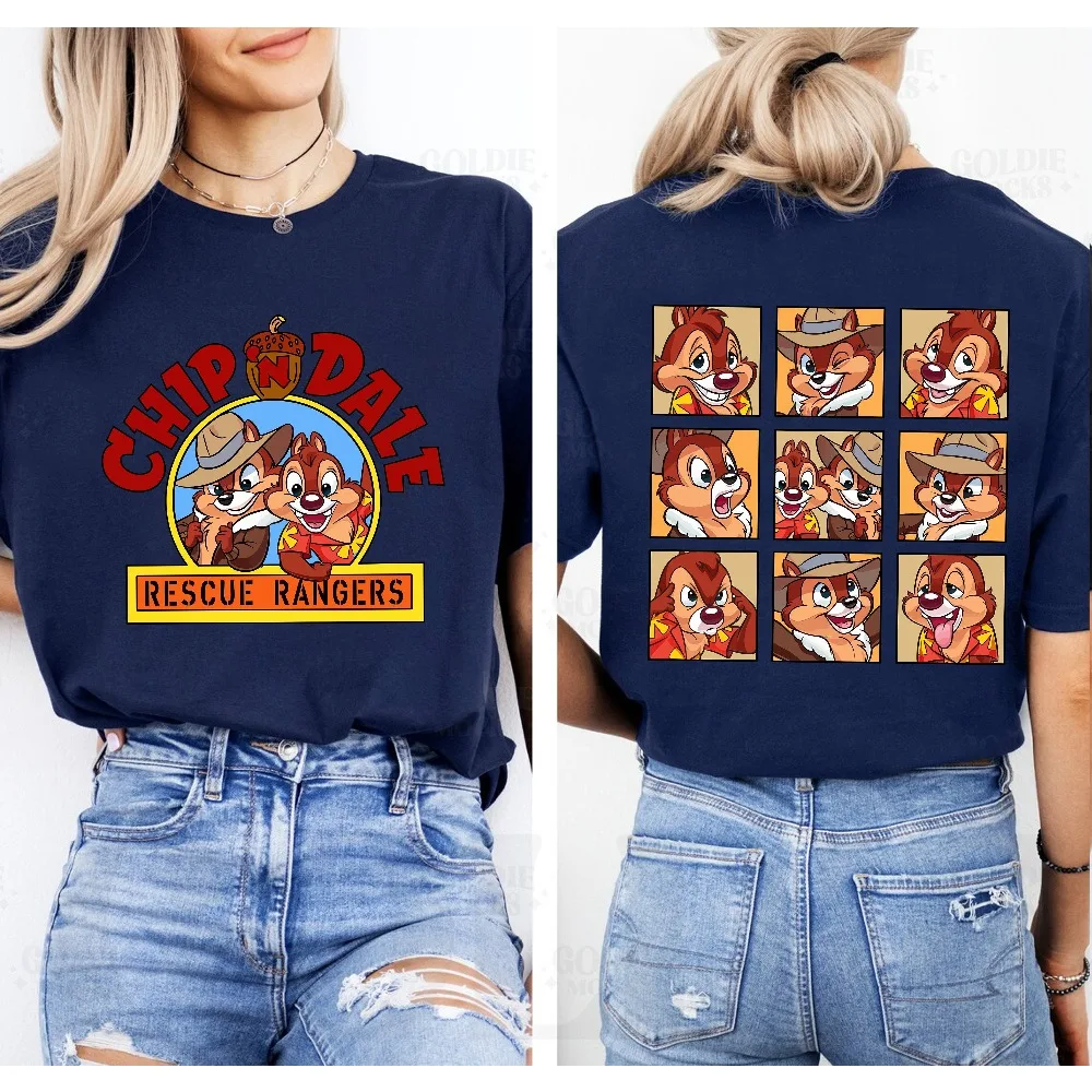 Camisa Disney Chip N Dale de 2 lados, camiseta Double Trouble Chip e Dale, camisa de casal Chip e Dale Rescue Rangers, família Disney