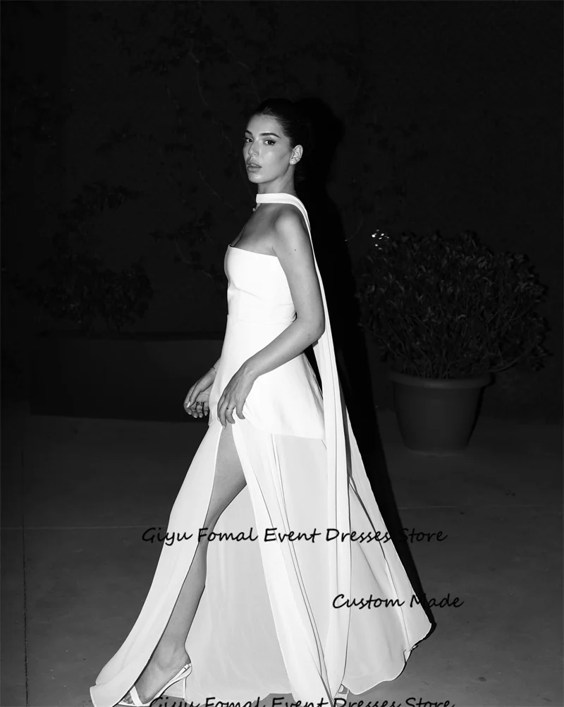 

Giyu Simple Strapless Chiffon Wedding Dresses With Scalf Split Beach Women Bridal Gowns US Women White Formal Evening Party