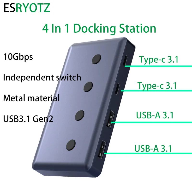 

ESRYOTZ USB C Hub 4 Ports USB Type C to USB3.1 Gen2 Hub Splitter Adapter 10Gbps for MacBook Pro Air iPad Pro Laptop Desktop PC