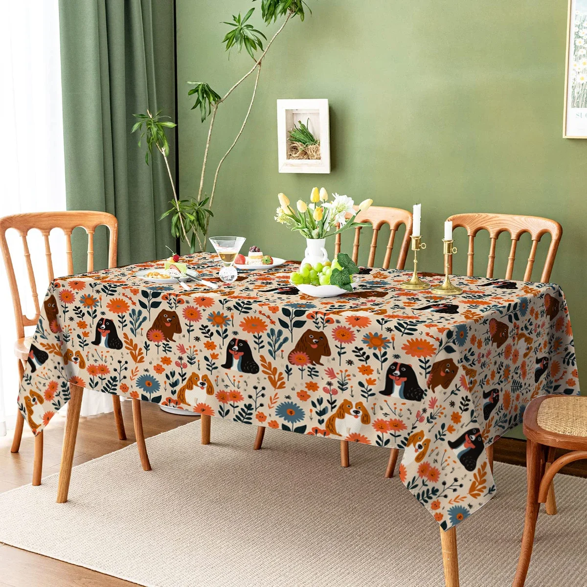 Cartoon Plant Branches and Leaves Waterproof Rectangular Polyester Tablecloth Birthday Party Rectangular Table Party Supplies