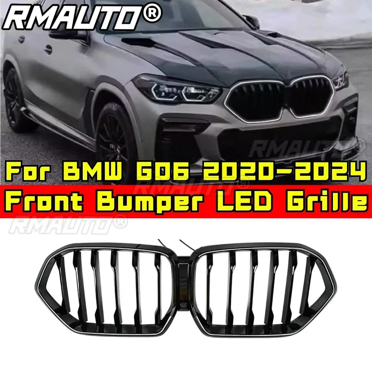 LED Front Racing Facelift Upper Radiator Grilles For BMW X6 G06 2020-2024 Car Front Bumper Racing Grille Grill Modification Part