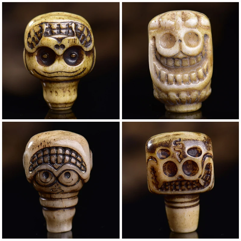 Tibetan-style -carved smiling face A-dai - Buddhist bead bracelet DIY semi-finished cow bone three-way accessory