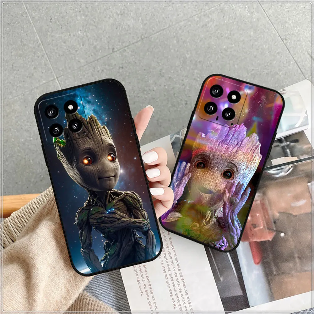 Marvel Cute Funny Baby Iam Groot Case For Xiaomi 14C 13C 12 12C 10 10C 9 9C 9A 9T 8 A2Plus A1 K60Ultra K40Pro Black Soft Cover