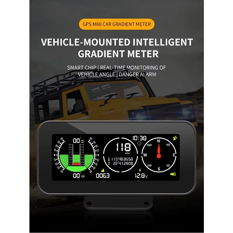 M60 3‑in‑1 Car HUD Display GPS Speed Altitude Compass Latitude Longitude Off‑road Balance Inclinometer Universal Auto Monitor