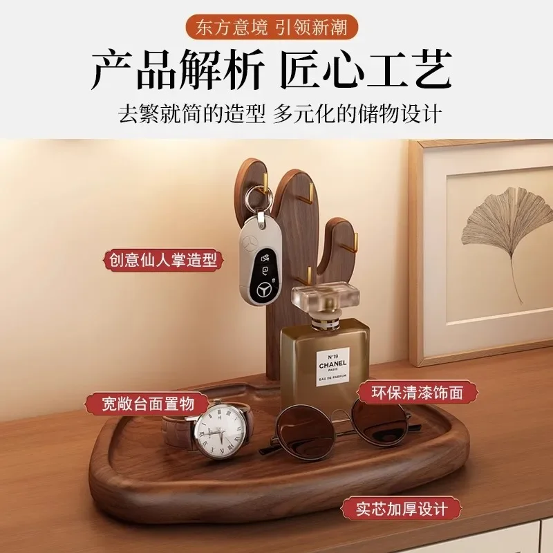 Entryway Key Storage Rack Solid Wood Entryway Shelf Vintage Style Tabletop Ornament Decorative Glasses Watch Display Rack 4