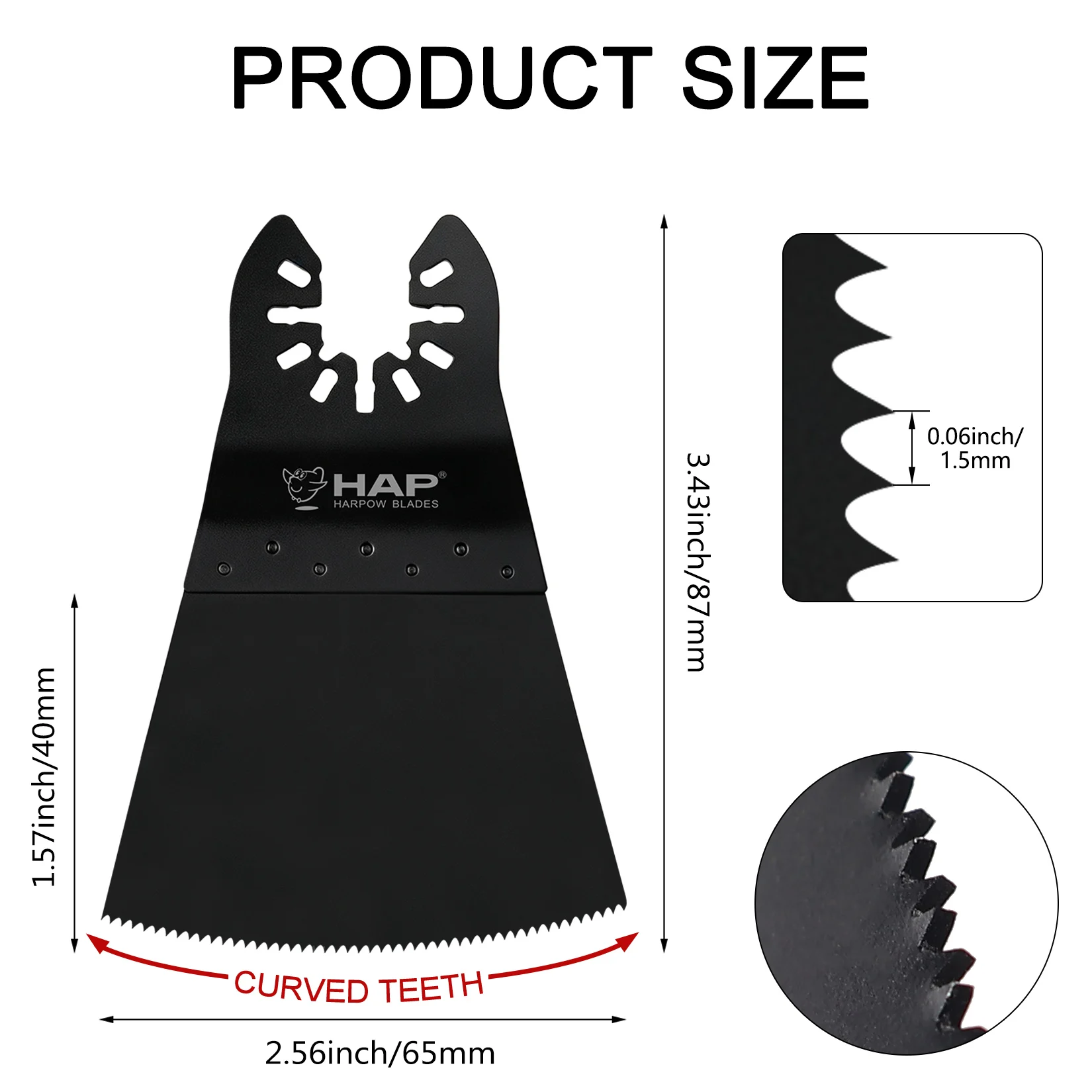 10PCS Curved Teeth Oscillating Multi Tool Blade Set 65mm Wide HCS Quick Release Saw Blades for Wood PVC Plastic Blister Packing