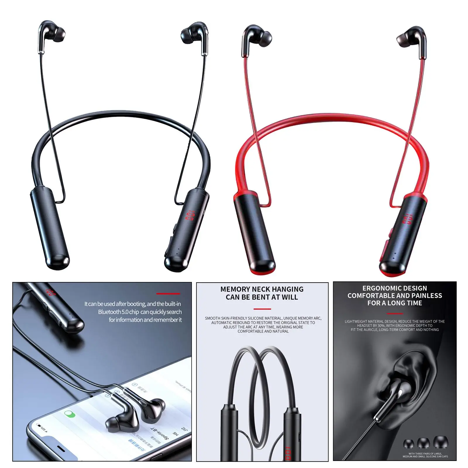 Cuffie Bluetooth Wireless auricolari cuffie con archetto da collo microfono con LED