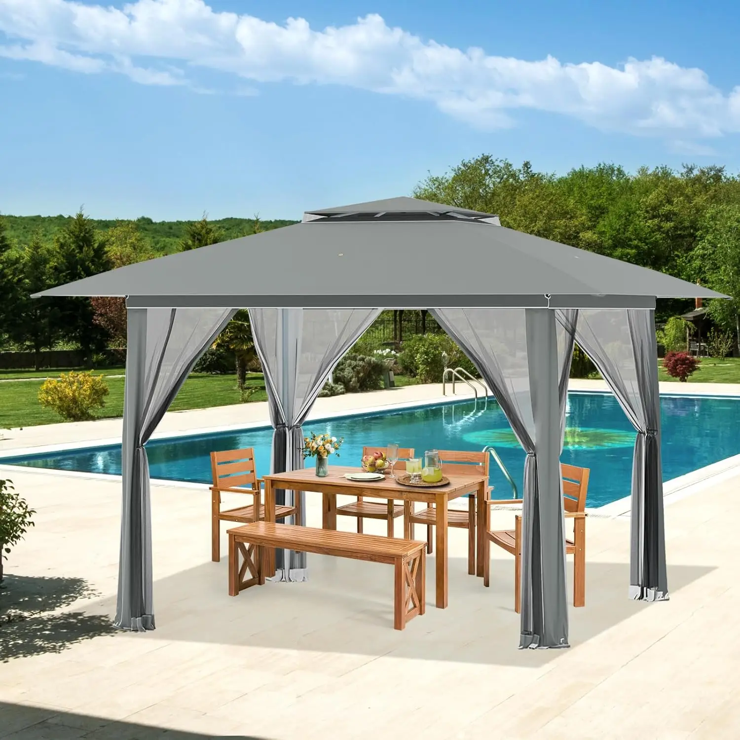 

13x13 FT Pop Up Canopy Tent with Mosquito Nettings, Patio Party Instant Shelte Gazebo w/Carrying Roller Bag Waterproof
