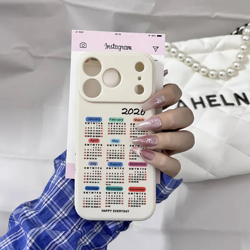 موضة 2026 التقويم قضية الهاتف آيفون 15 17 برو 16 14 13 12 11 XR XS ماكس 7 8Plus سنة جديدة سعيدة لينة غطاء سيليكون Fundas