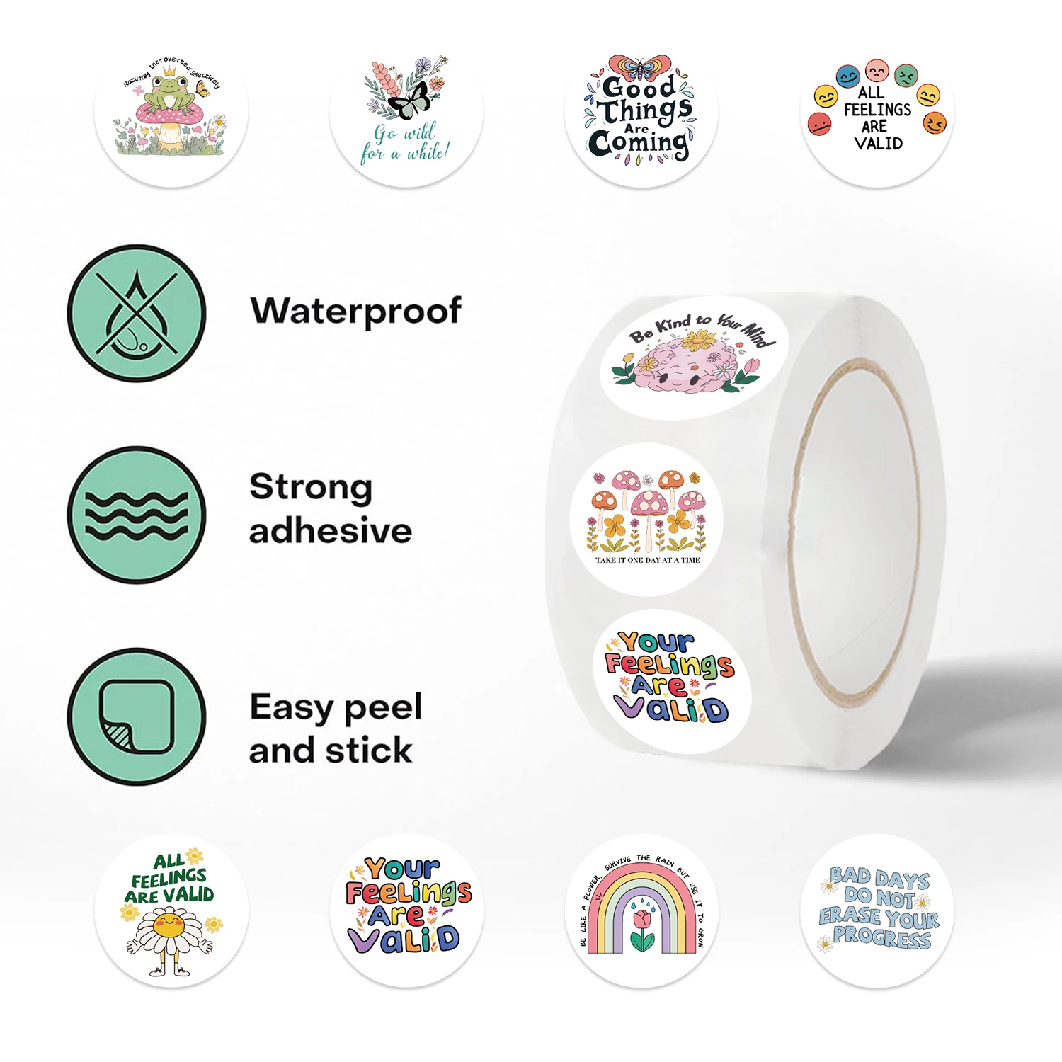 500PCS Mental Health Awareness Roll Stickers Laptop Notebook Phone Fridge Room Psychology Therapy Aesthetic DIY Roll Sticker