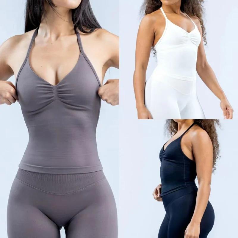

Halter Fitness Vest Woman Sports Yoga Top Women V Neck Sleeveless Backless Gym Running Tops Fashion Sportswear