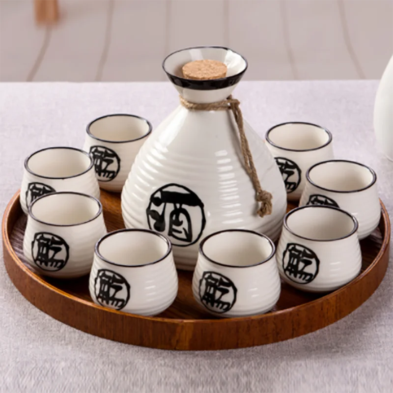 250ml Vintage Ceramic Sake Pot with 6 Cups Set Japanese Cuisine Sake Bottle Spirit Set Shot Glasses Set