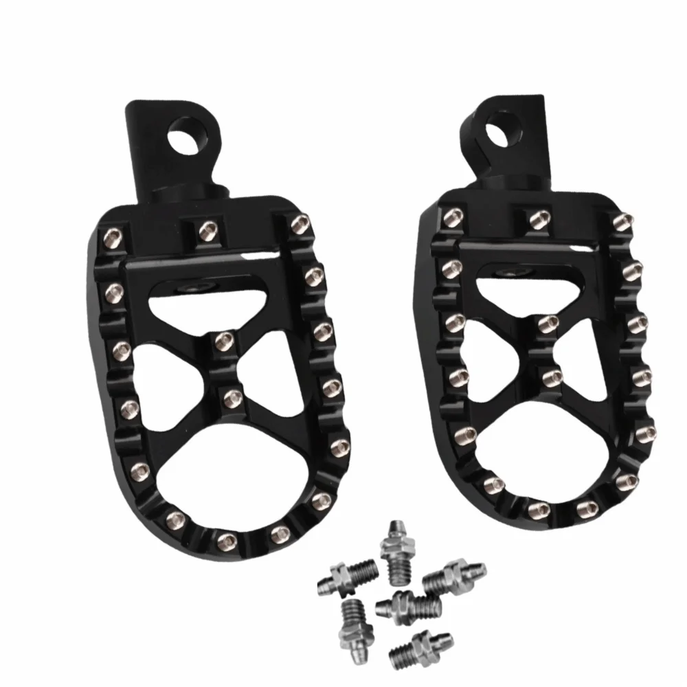 2pcs 360 Degree Rotatable Motorcycle Foot Pegs Wide Studded Design Black & Red Color 360 Degree Rotating Pegs