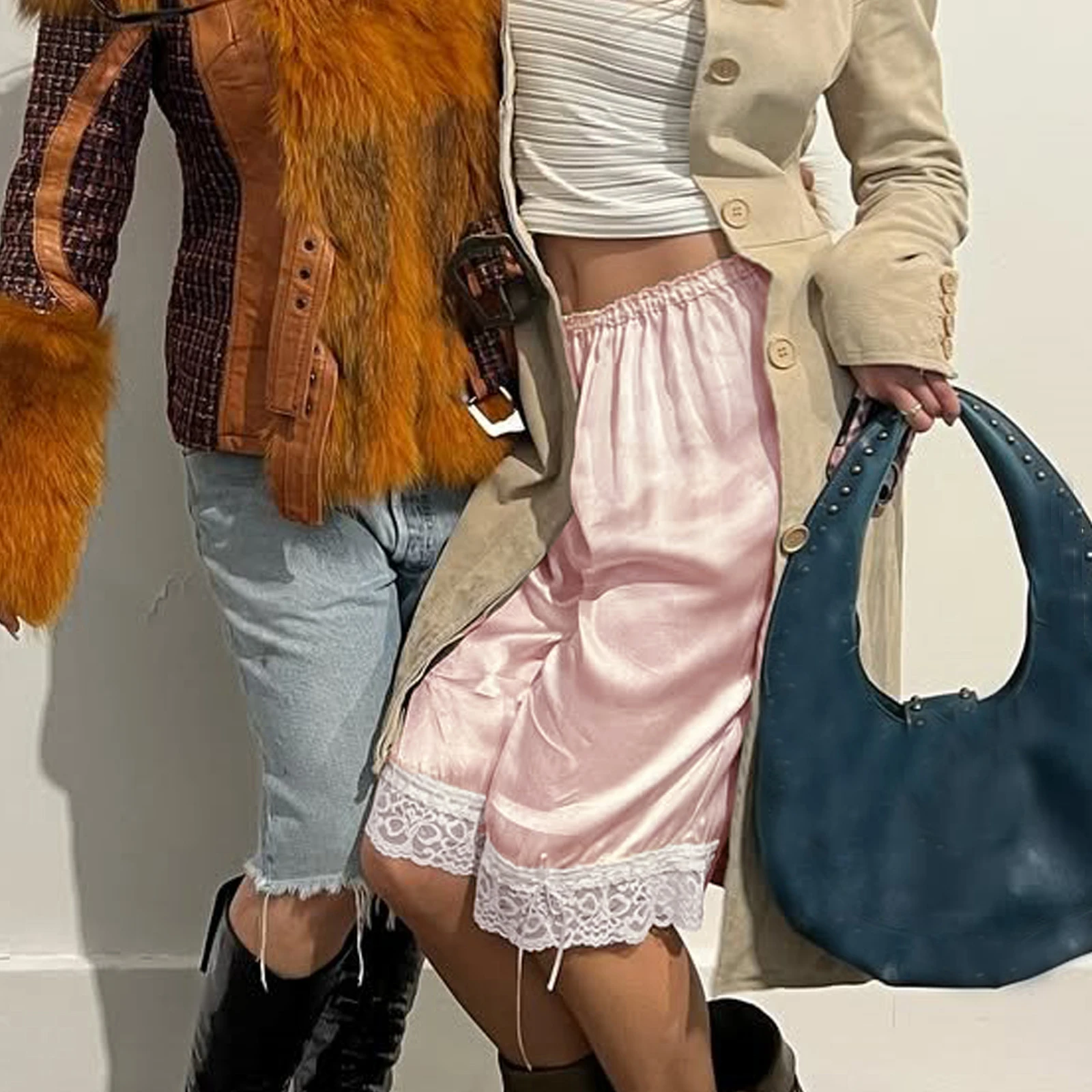 

Женские брюки-кюлоты длиной до колена с кружевной отделкой y2k, шелковые брюки-юлоты длиной до колена, атласные шаровары, шорты-комбинации, штаны для сна