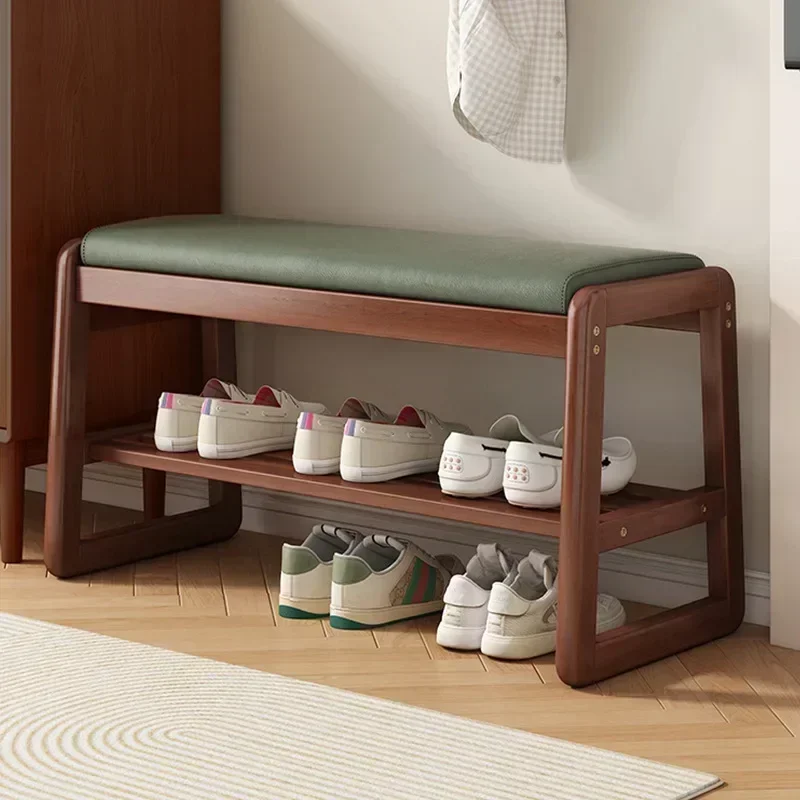 Household GoodsTeng Woven Shoe Changing Stool, Entrance Door, Home Door, Multi-layer Storage, Solid Wood, Can Sit On Shoe Stool