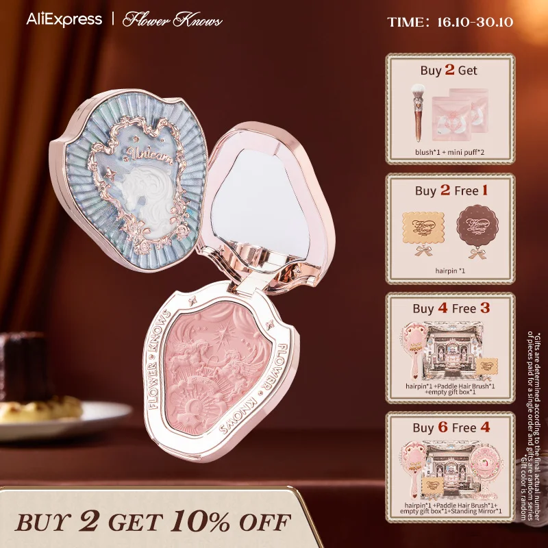 Flower Knows Unicorn Embossed Blush Naturalny róż do policzków Makijaż 6 kolorów 5 g
