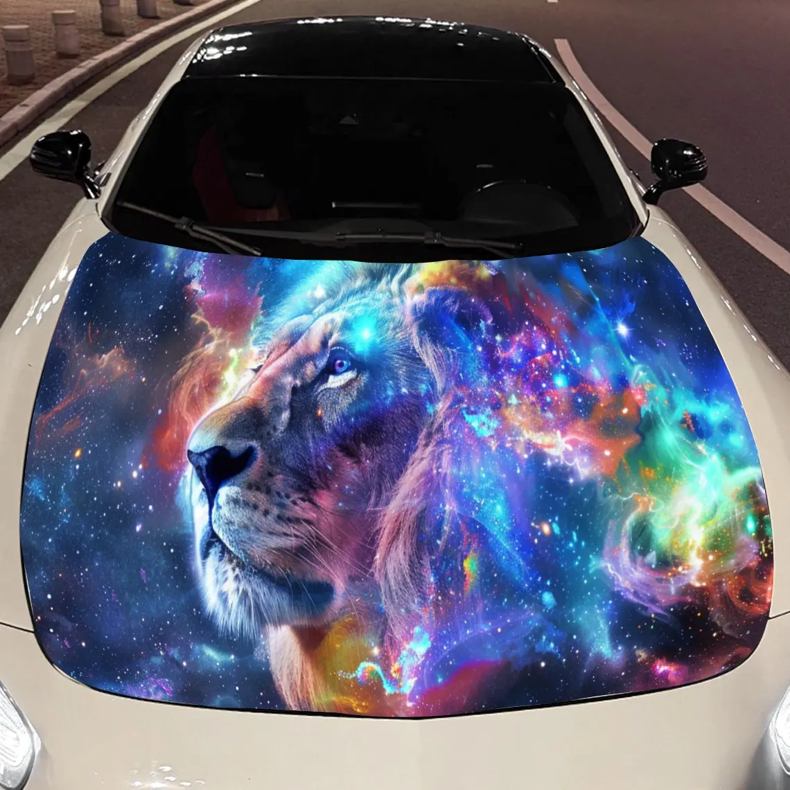 ライオン星空プリント、車のボンネットステッカー、PVC防水自己粘着車のボンネットステッカー、車のボンネット装飾保護ステッカー、Au