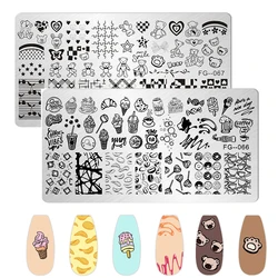 Cartoon Bear Nail Stamping Plates Fruit ice cream cake Floral Flower Leaf Printing Stencil Nail Stamp Templates Nail Art Tools