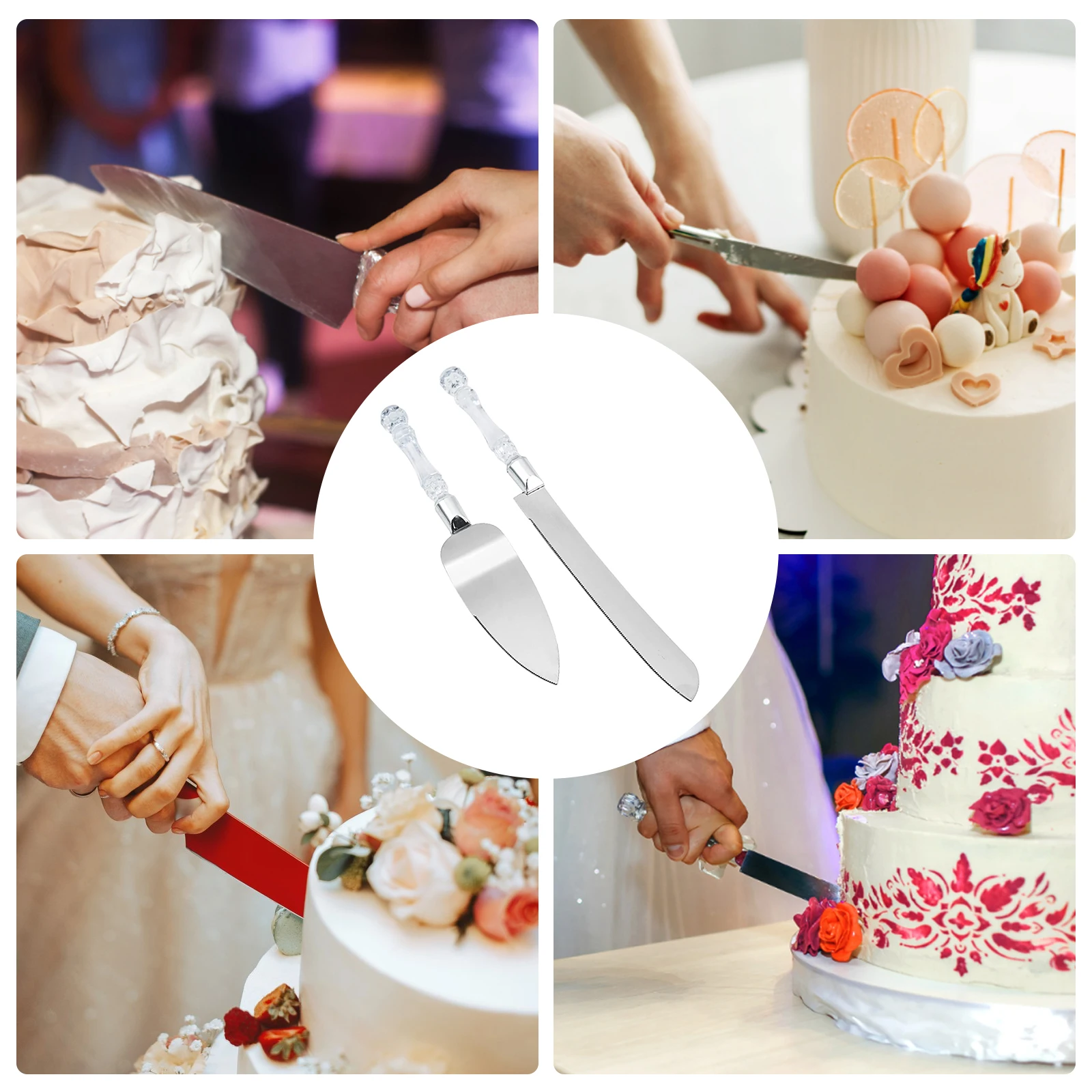 Stainless Steel Wedding Cake Knife Fork Wedding Birthday Supplies Crystal Handle Cake Knife Shovel Triangle Shovel Bread Knife